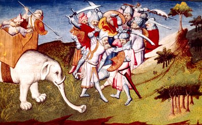 Marco Polo in the Battle Between Genghis Khan and His Uncle Nouern, Illustration from Livre des Merveilles du Monde, c.1410-12 by French School